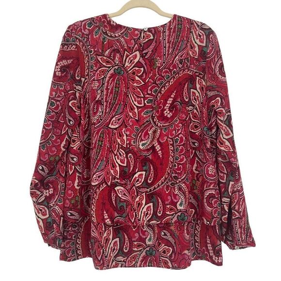 J. Jill Layered Paisley Long Sleeves Tunic Red Medium - Picture 8 of 11